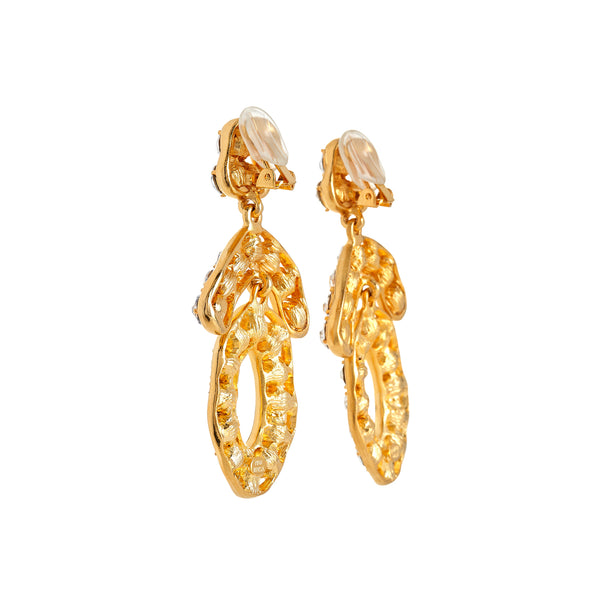 Kenneth Jay Lane Gold Crystal Triangle Top And Circle Drop Earrings