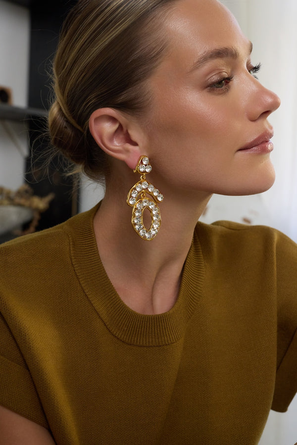 Kenneth Jay Lane Gold Crystal Triangle Top And Circle Drop Earrings