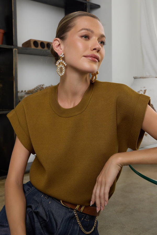 Kenneth Jay Lane Gold Crystal Triangle Top And Circle Drop Earrings