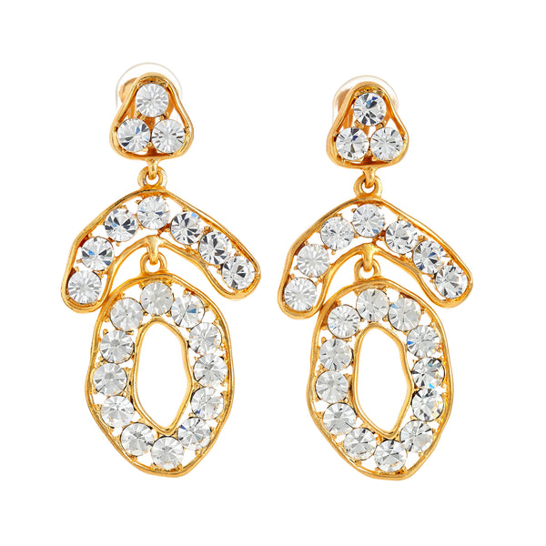 kenneth jay lane Gold Crystal Triangle Top and Circle Drop Earrings