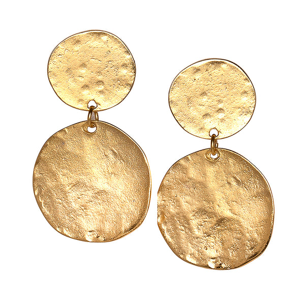 Kenneth Jay Lane Gold Double Coin Drop Pierced Earrings