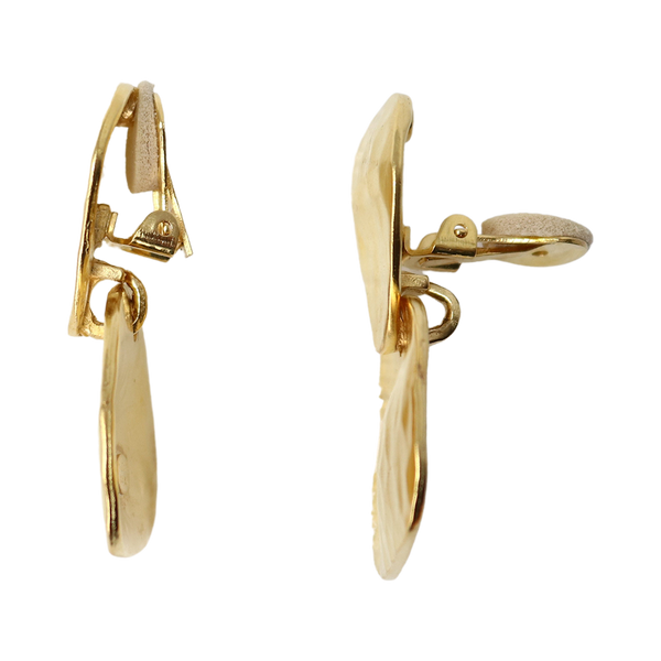 Kenneth Jay Lane Gold Double Hammered Drop Clip Earring