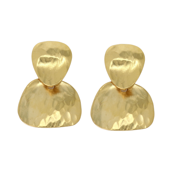 kenneth jay lane Gold Double Hammered Drop Clip Earring