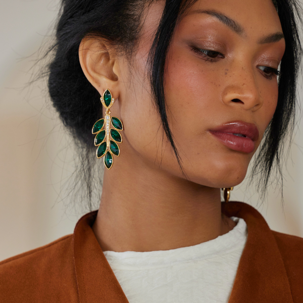 Kenneth Jay Lane Gold & Emerald Leaf Post Drop Earring