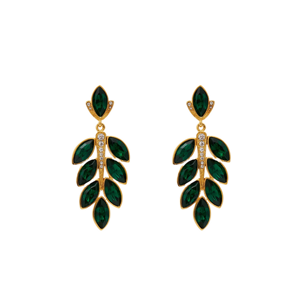 kenneth jay lane Gold & Emerald Leaf Post Drop Earring