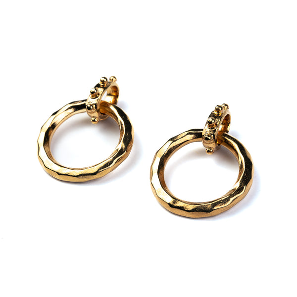 Kenneth Jay Lane Gold Hammered Circle Drop Earrings