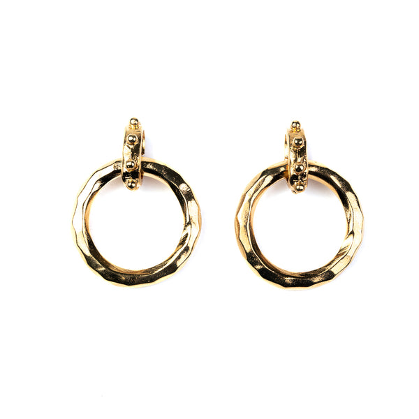 kenneth jay lane Gold Hammered Circle Drop Earrings