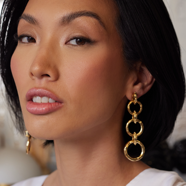 Kenneth Jay Lane Gold Hammered Circles 3 Drop Earrings