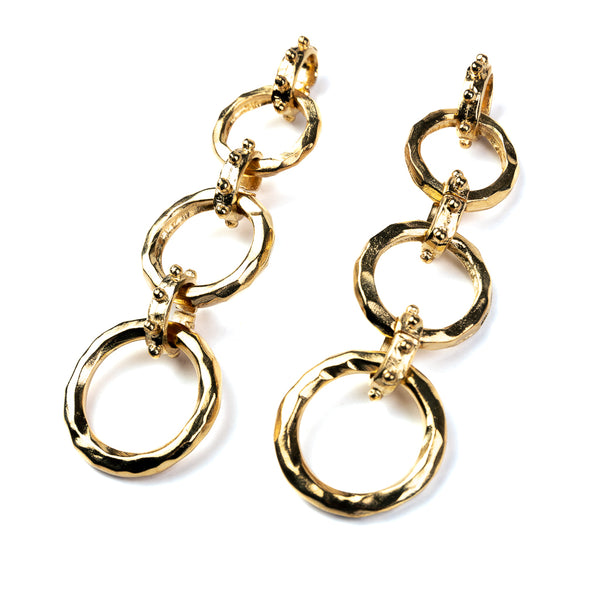 Kenneth Jay Lane Gold Hammered Circles 3 Drop Earrings