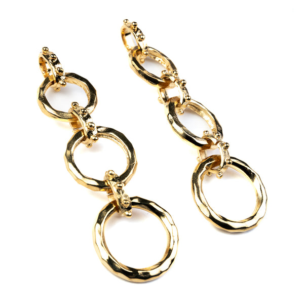 Kenneth Jay Lane Gold Hammered Circles 3 Drop Earrings
