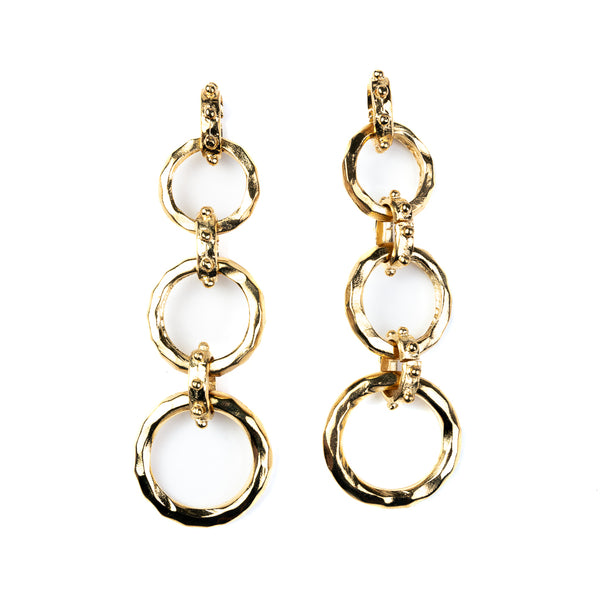 kenneth jay lane Gold Hammered Circles 3 Drop Earrings