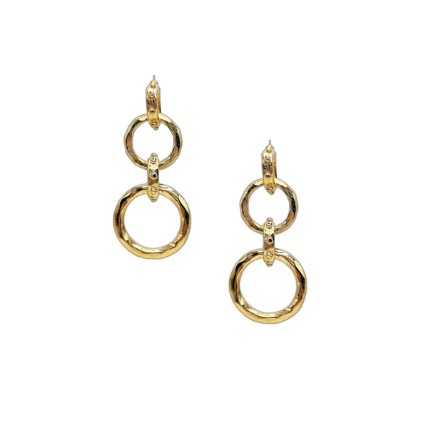 kenneth jay lane Gold Hammered Double Circle Pierced Earrings