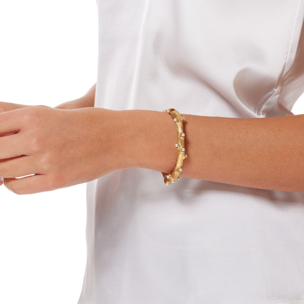 Kenneth Jay Lane Gold Hinged Coral Shaped Bracelet With Pearl Dots