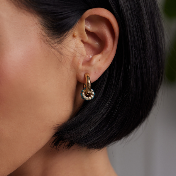 Kenneth Jay Lane Gold Hoop Earring With Aqua Baguette Ring