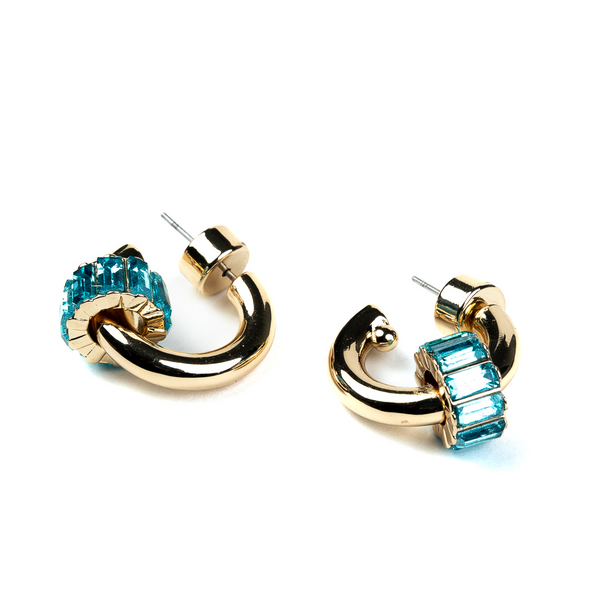 Kenneth Jay Lane Gold Hoop Earring With Aqua Baguette Ring