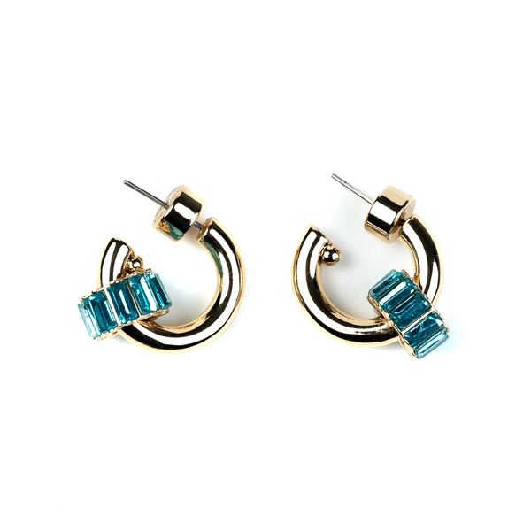 kenneth jay lane Gold Hoop Earring with Aqua Baguette Ring