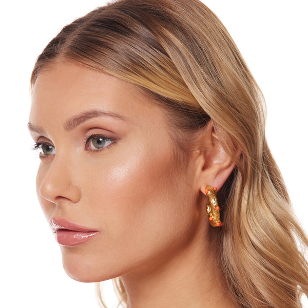 Kenneth Jay Lane Gold Hoop Earring With Coral Cabochons