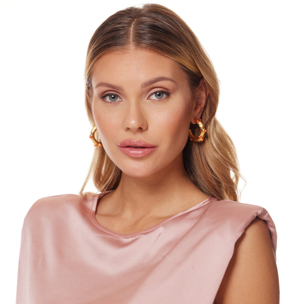 Kenneth Jay Lane Gold Hoop Earring With Coral Cabochons