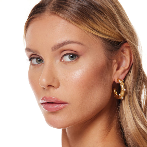 Kenneth Jay Lane Gold Hoop Earring With Pearl Cabochons