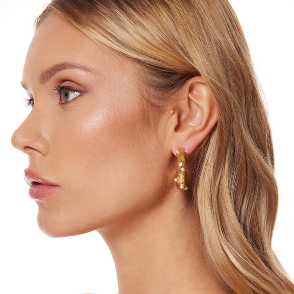 Kenneth Jay Lane Gold Hoop Earring With Pearl Cabochons