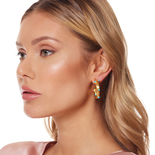 Kenneth Jay Lane Gold Hoop Post Earring With Turquoise Cabochons