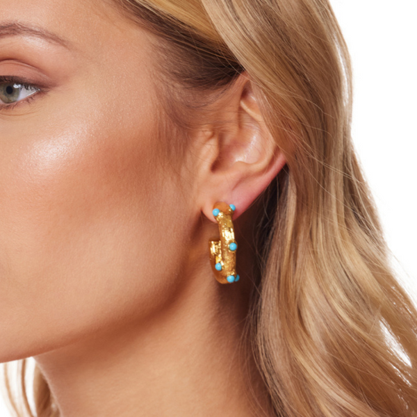 kenneth jay lane Gold Hoop Post Earring with Turquoise Cabochons