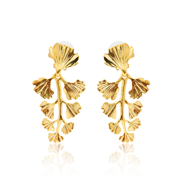 kenneth jay lane Gold Leaves & Vine Drop Clip Earrings