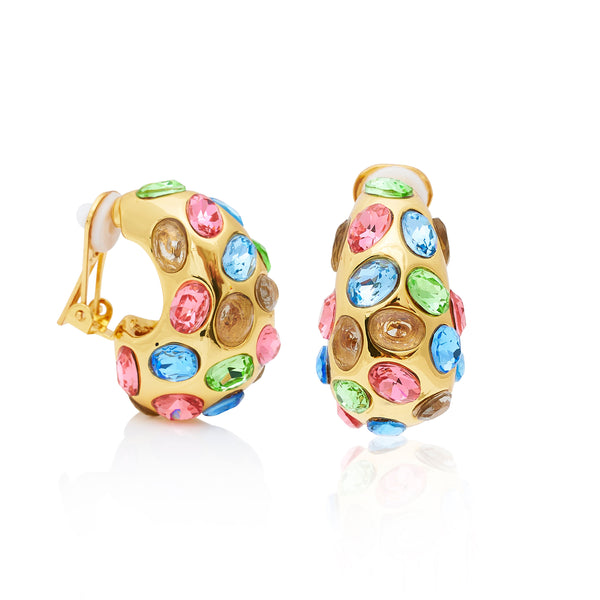 Kenneth Jay Lane Gold & Pastel Gemstone Clip Earrings