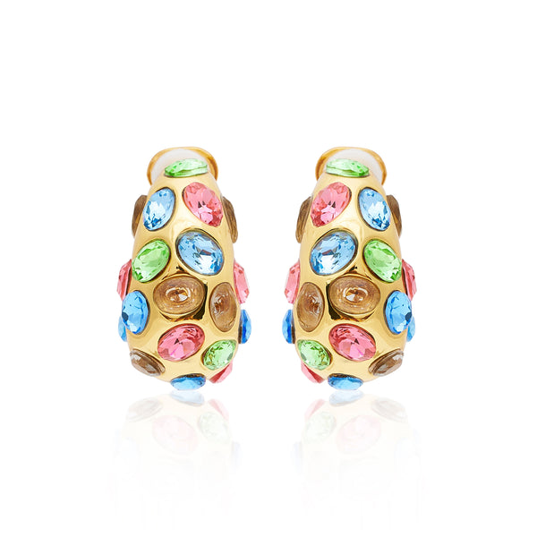 kenneth jay lane Gold & Pastel Gemstone Clip Earrings