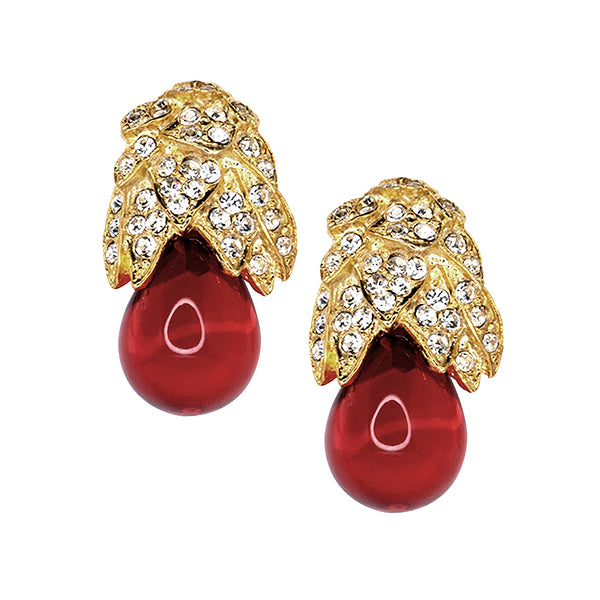 kenneth jay lane Gold Rhinestone And Ruby Clip Earrings