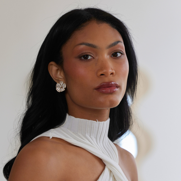 Kenneth Jay Lane Gold & Rhinestone Flower Clip Earrings