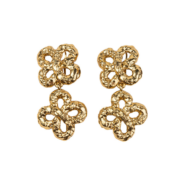 kenneth jay lane Gold Rippled Clover Cross Clip Earrings