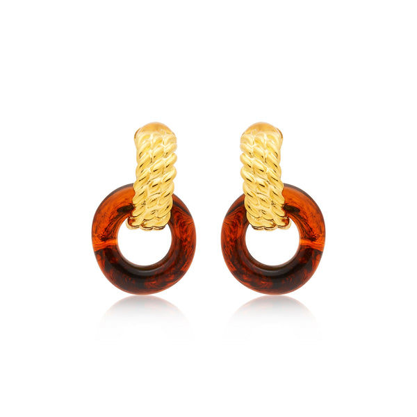 kenneth jay lane Gold & Tortoise Doorknocker Clip Earrings