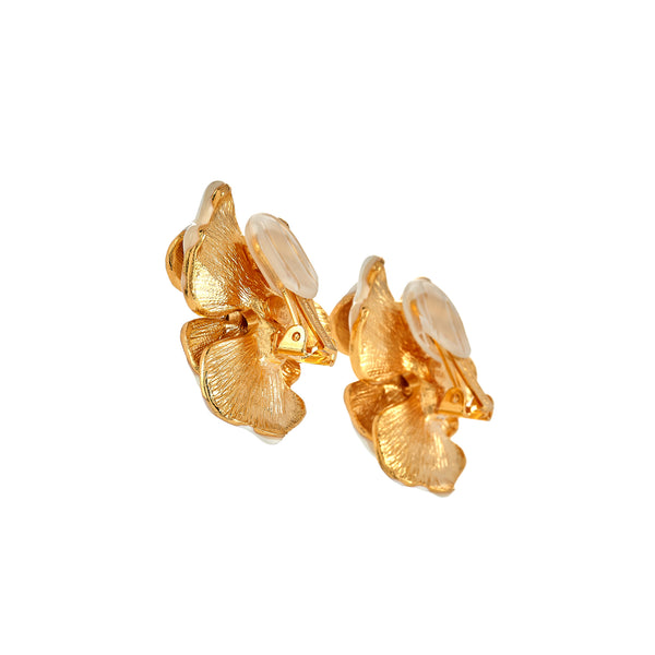 Kenneth Jay Lane Gold Tritone White Flower Earrings