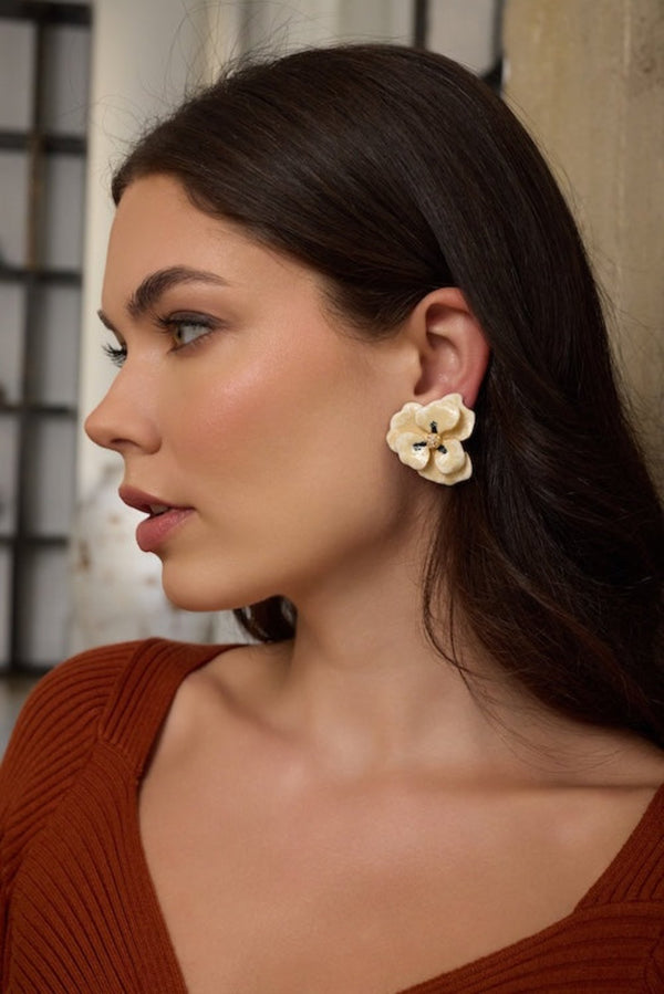 Kenneth Jay Lane Gold Tritone White Flower Earrings
