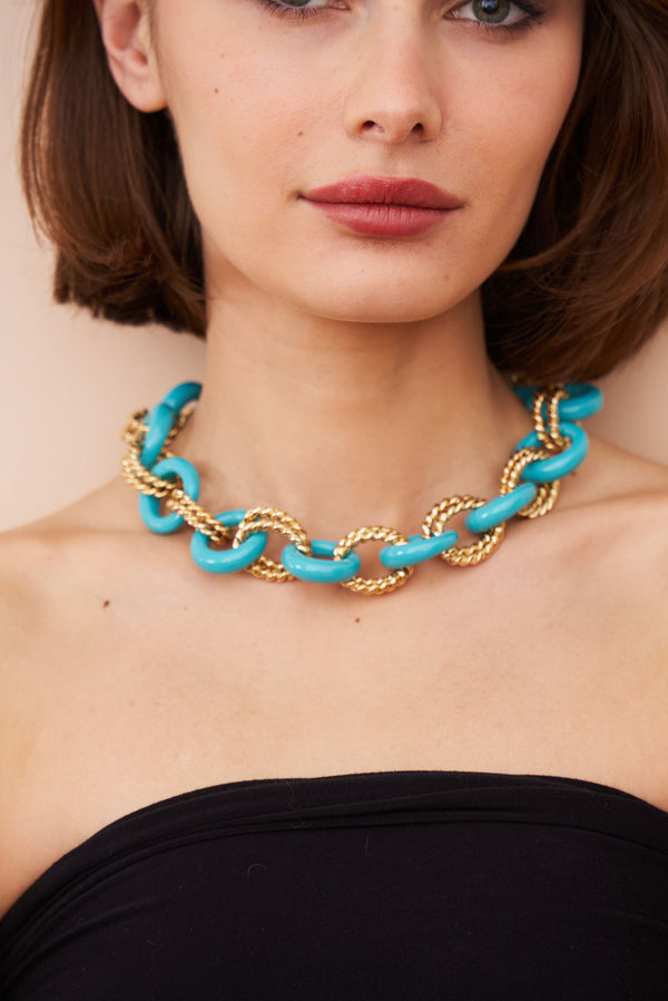 Kenneth Jay Lane Gold & Turquoise Twist Link Necklace