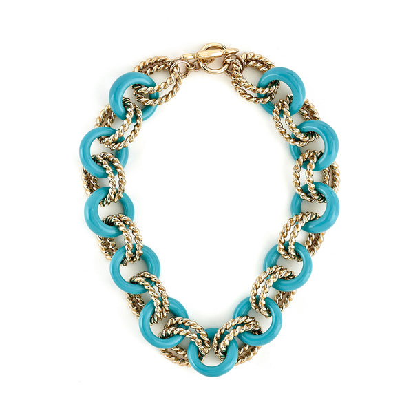 kenneth jay lane Gold & Turquoise Twist Link Necklace