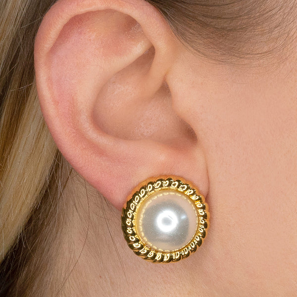 Kenneth Jay Lane Gold Twist And Cultura Pearl Clip Earrings