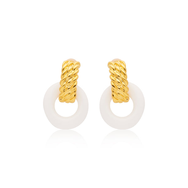 kenneth jay lane Gold & White Doorknocker Clip Earrings