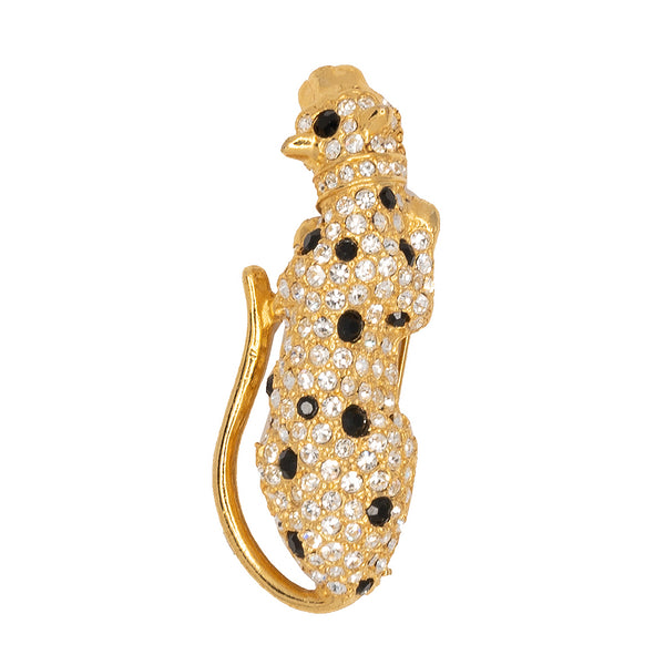 kenneth jay lane Gold with Crystal and Jet Spots Leopard Pin