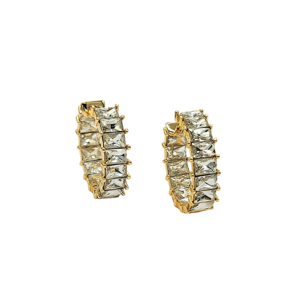 kenneth jay lane Gold With Crystal Baguette Hoop Pierced Earring