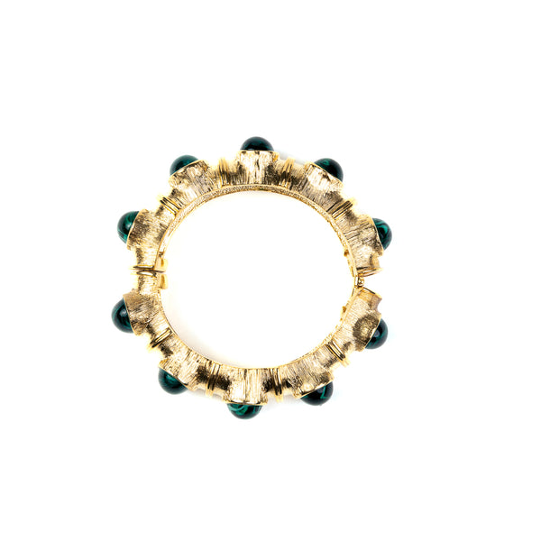 Kenneth Jay Lane Gold With Flawed Emerald Hinged Bracelet