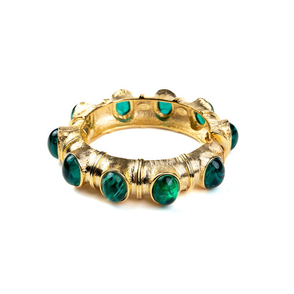 Kenneth Jay Lane Gold With Flawed Emerald Hinged Bracelet