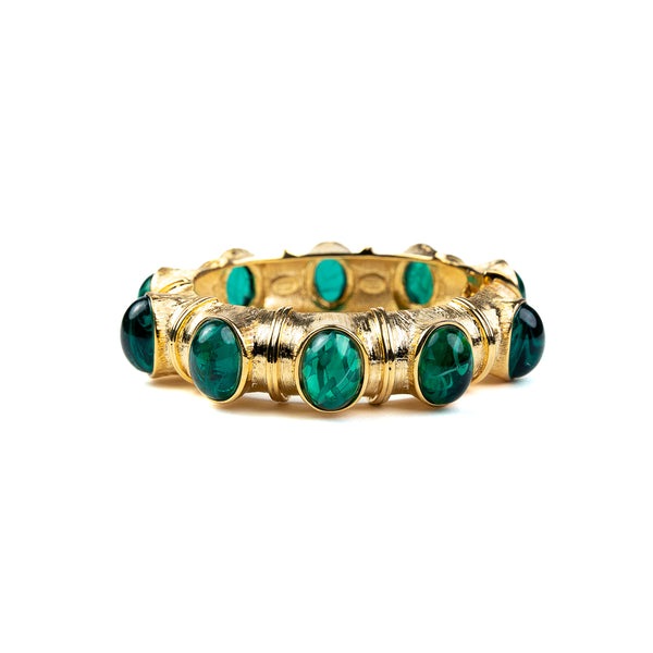kenneth jay lane Gold with Flawed Emerald Hinged Bracelet