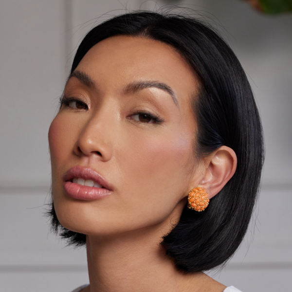 Kenneth Jay Lane Gold With Light Coral Cabochon Button Clip Earrings