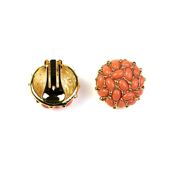 Kenneth Jay Lane Gold With Light Coral Cabochon Button Clip Earrings