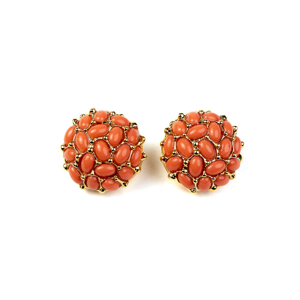 kenneth jay lane Gold with Light Coral Cabochon Button Clip Earrings