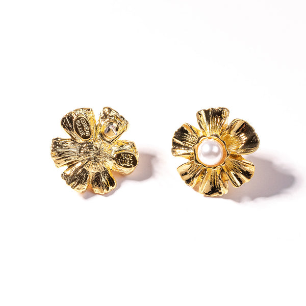 Kenneth Jay Lane Gold With Pearl Center Flower Earring