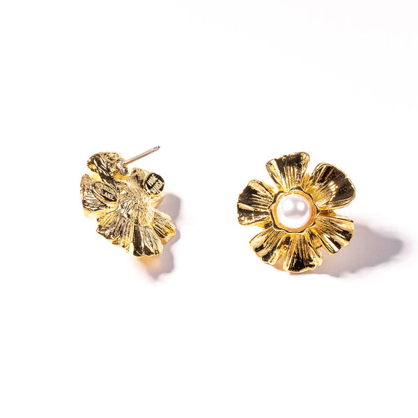 Kenneth Jay Lane Gold With Pearl Center Flower Earring