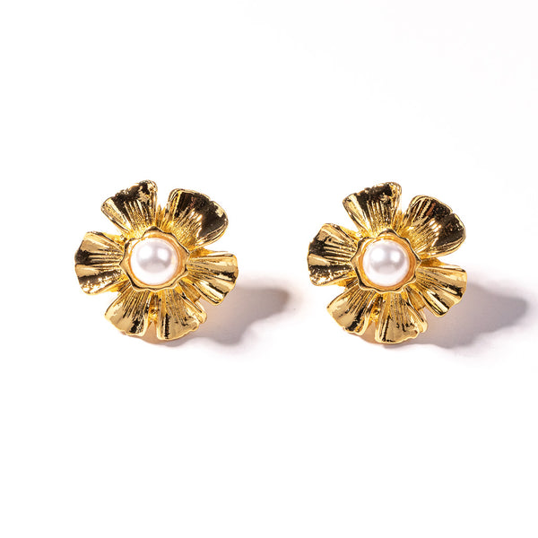 kenneth jay lane Gold with Pearl Center Flower Earring